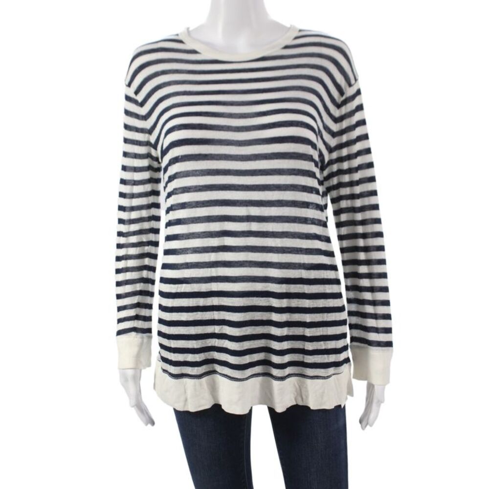 T Alexander Wang Womens Striped Blue Crew Neck 3/4 Sleeve Rayon T-Shirt Size XS